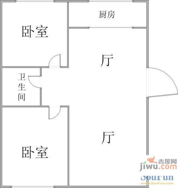 芝罘岛西里2室1厅1卫户型图