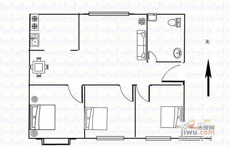 全德大厦3室2厅1卫户型图