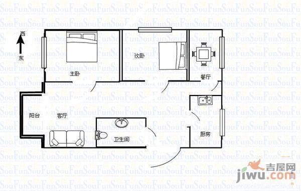 美航花园2室2厅1卫87㎡户型图