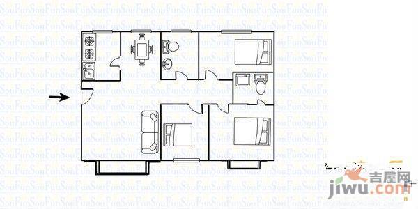 富豪花园3室2厅1卫89㎡户型图