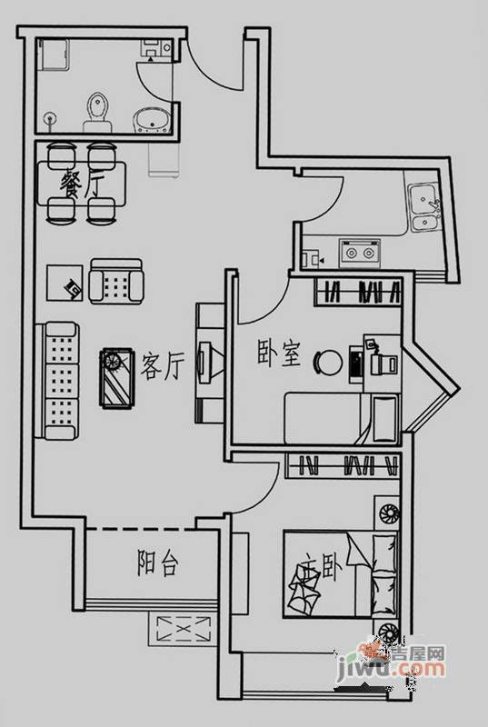 北方月光兰庭2室2厅1卫73.7㎡户型图