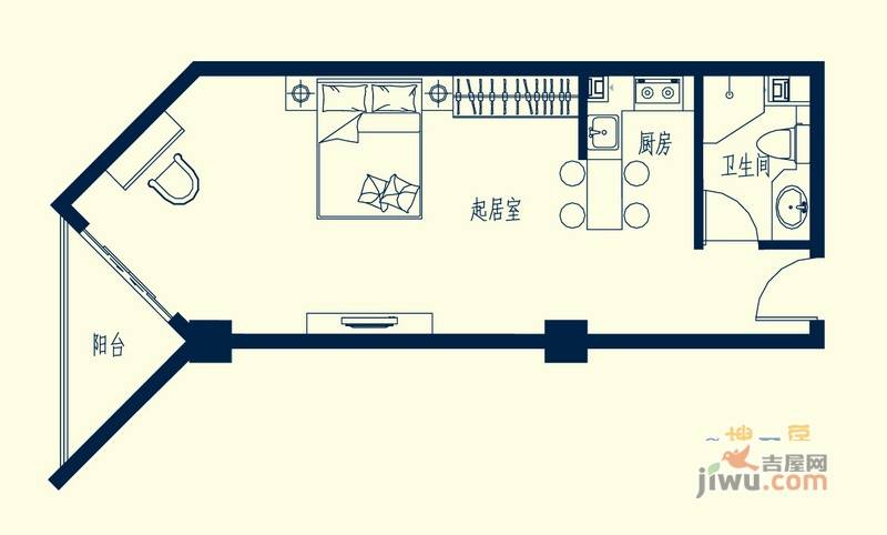 长岛悦海假日1室1厅1卫49.7㎡户型图