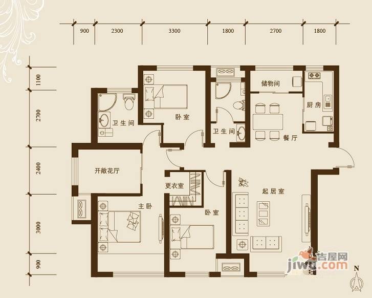 融科林语3室2厅2卫132.3㎡户型图