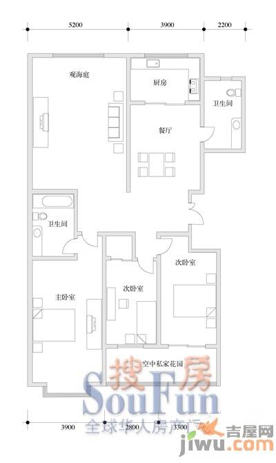 临海君天下3室2厅2卫户型图