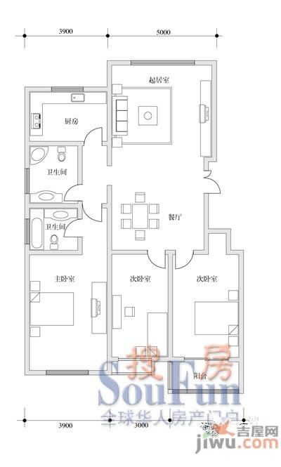 临海君天下3室2厅2卫144㎡户型图