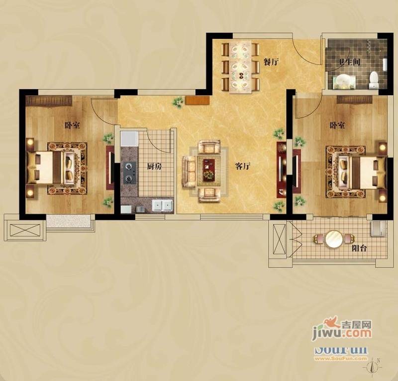 栖霞名郡[栖霞]2室2厅1卫户型图