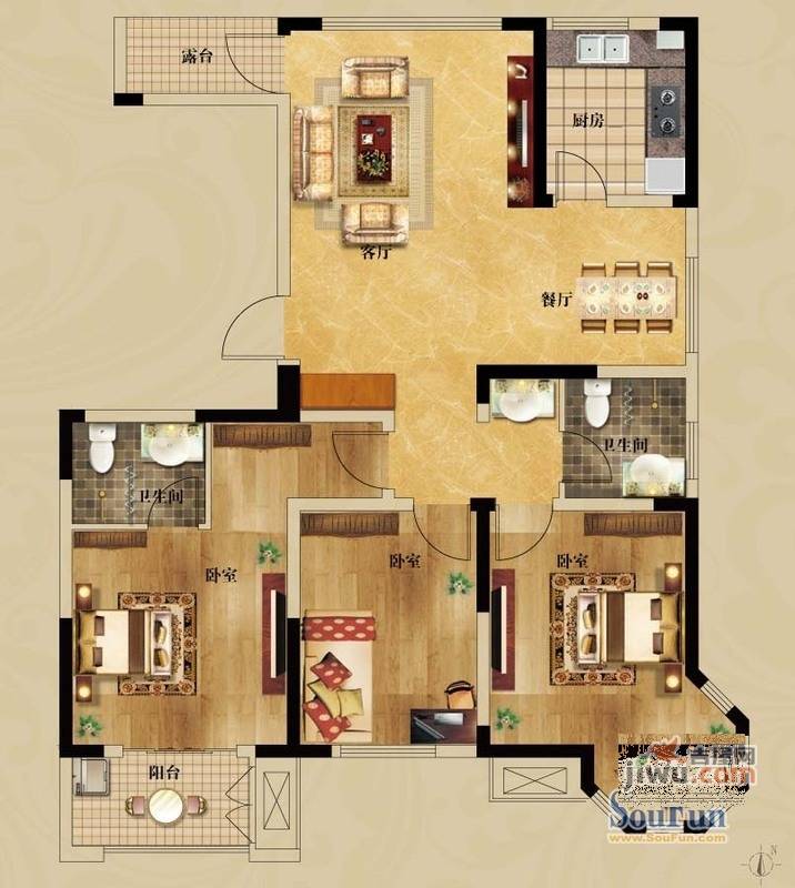 栖霞名郡[栖霞]3室2厅2卫户型图