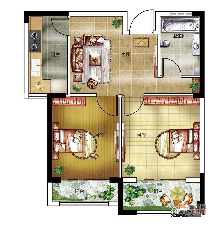 万泰花园2室1厅1卫67.2㎡户型图