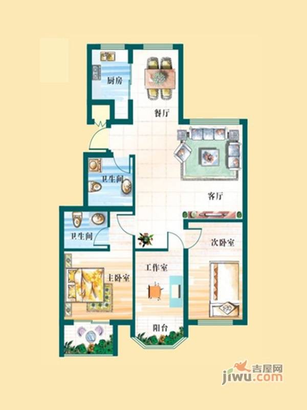 天赐椿城3室2厅2卫125㎡户型图