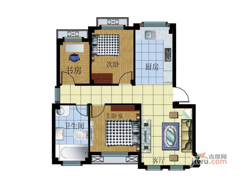 龙泉御府3室2厅1卫83.8㎡户型图