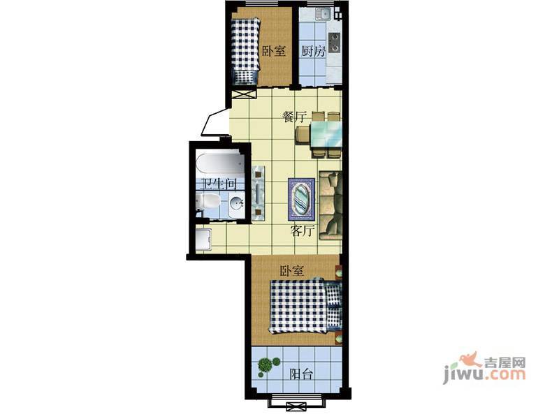 龙泉御府2室2厅1卫66.8㎡户型图