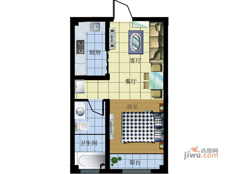 龙泉御府1室1厅1卫43.4㎡户型图