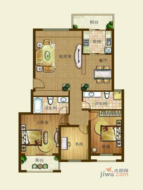 富甲逸品3室2厅2卫128.1㎡户型图