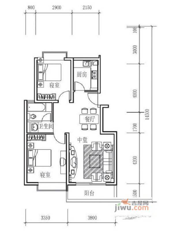 富甲逸品2室1厅1卫90.2㎡户型图