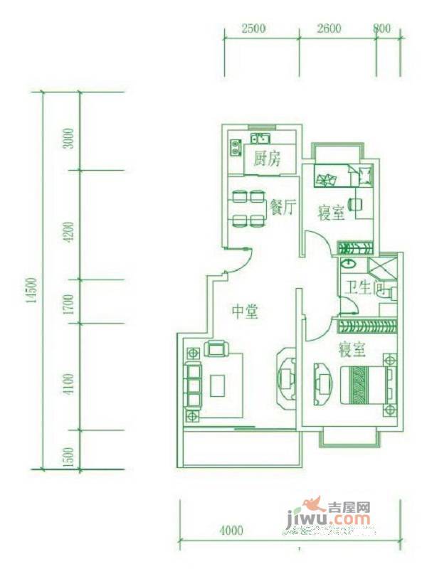 富甲逸品2室2厅1卫90㎡户型图