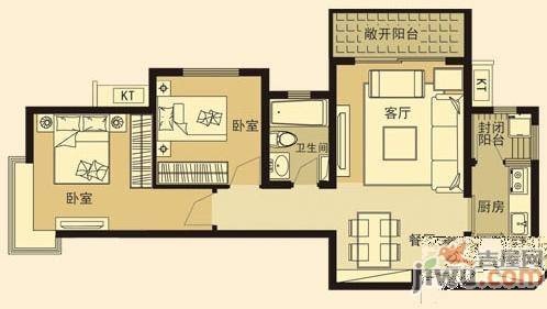 天马相城三期2室2厅1卫78.6㎡户型图