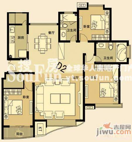 天马相城三期3室2厅2卫125.1㎡户型图