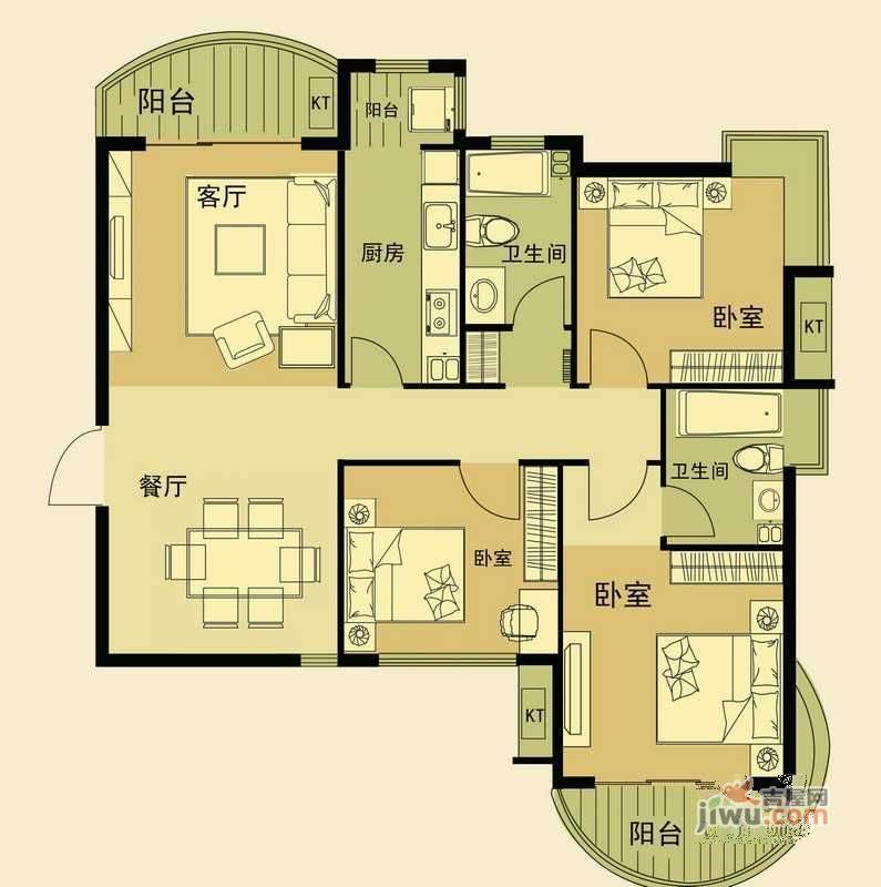 天马相城三期3室2厅2卫127.6㎡户型图