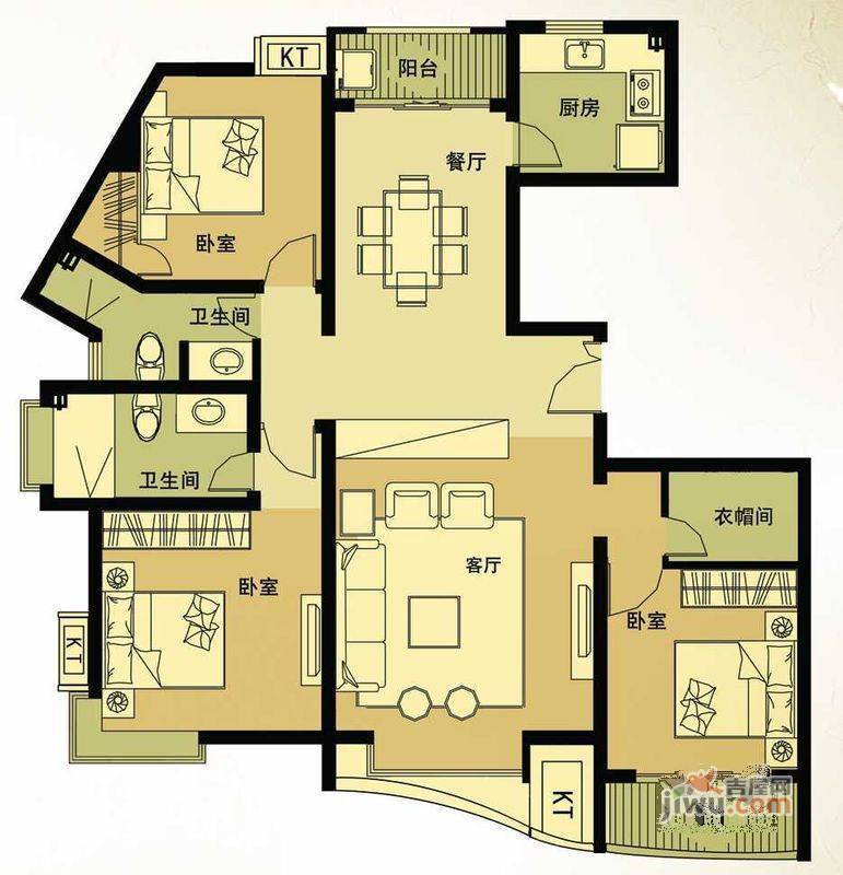 天马相城三期3室2厅2卫125.1㎡户型图