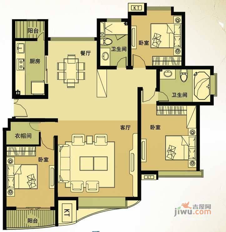 天马相城三期3室2厅2卫147.1㎡户型图