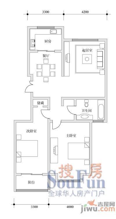 临海君天下2室2厅1卫户型图