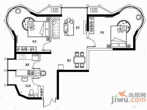 御金台2室2厅1卫94.7㎡户型图