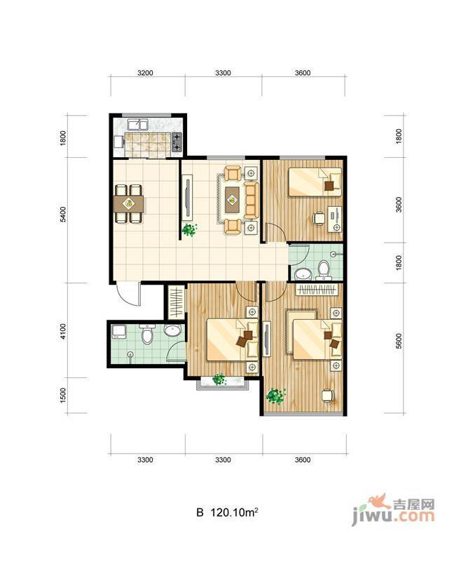 天伦嘉园柠檬派3室2厅2卫120.1㎡户型图