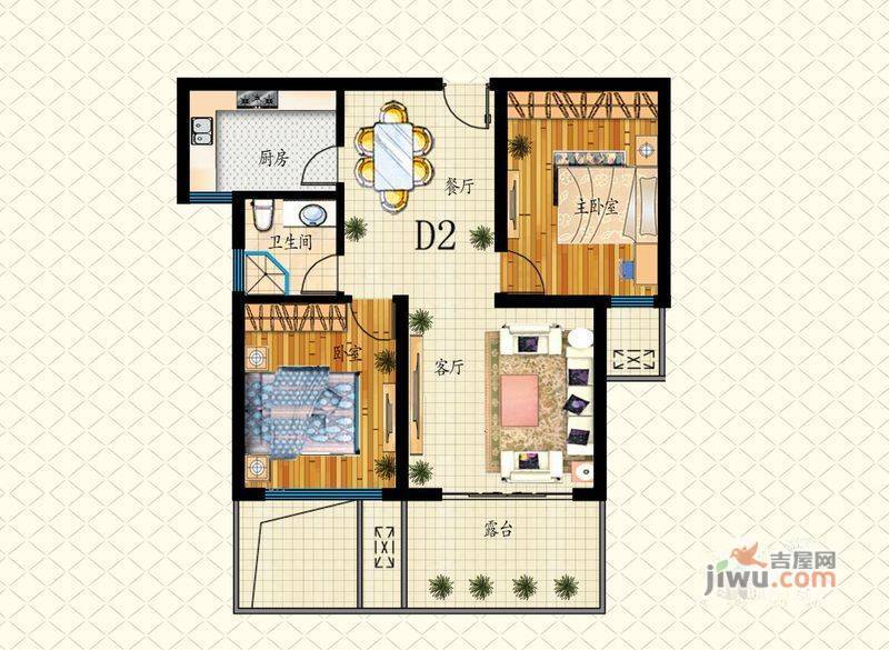 泰莱桃村国际城3室2厅1卫90.8㎡户型图