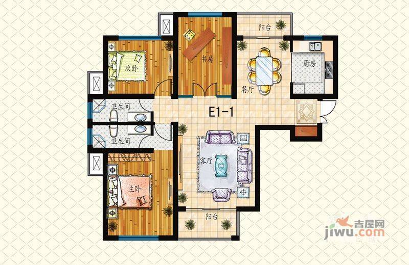 泰莱桃村国际城3室2厅1卫90.8㎡户型图