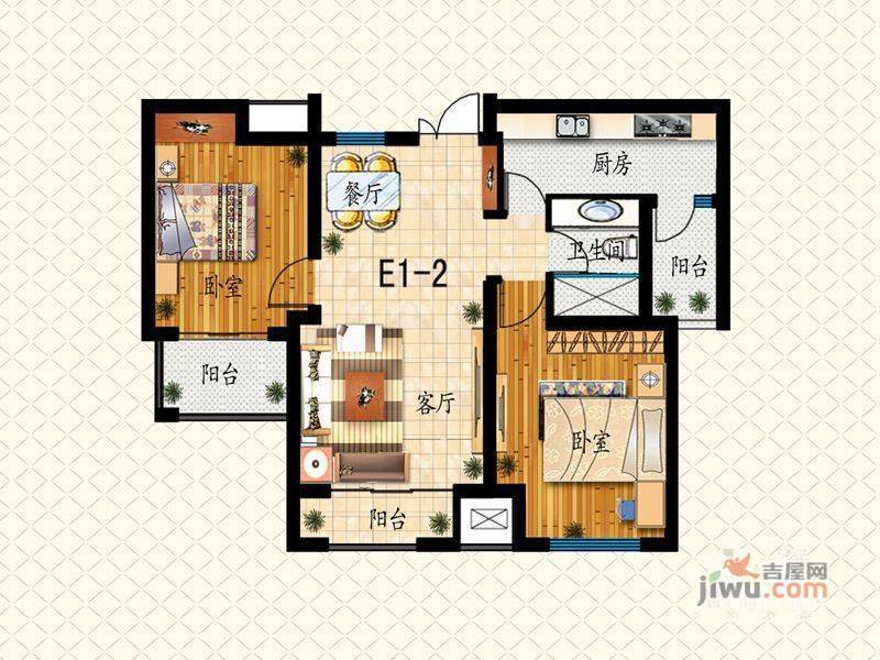 泰莱桃村国际城3室2厅1卫90.8㎡户型图