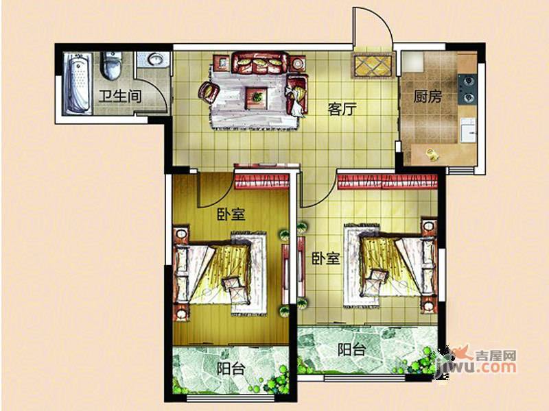 万泰花园2室1厅1卫79.3㎡户型图