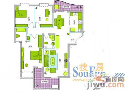 高尔夫住宅小区5室3厅2卫户型图