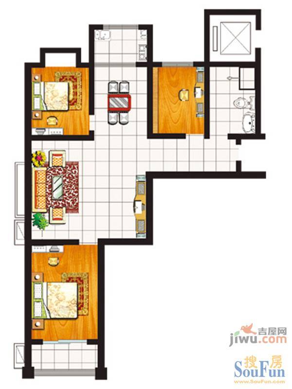 河畔景苑36号杰座2室2厅1卫87.2㎡户型图