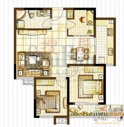 群盛华城2室2厅1卫90㎡户型图