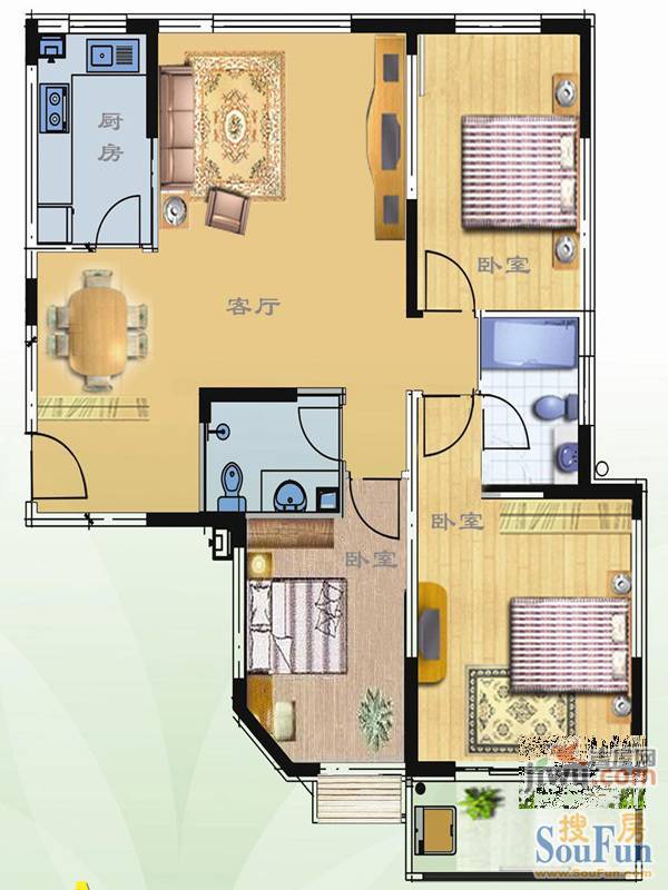 山大新苑3室2厅2卫120.3㎡户型图