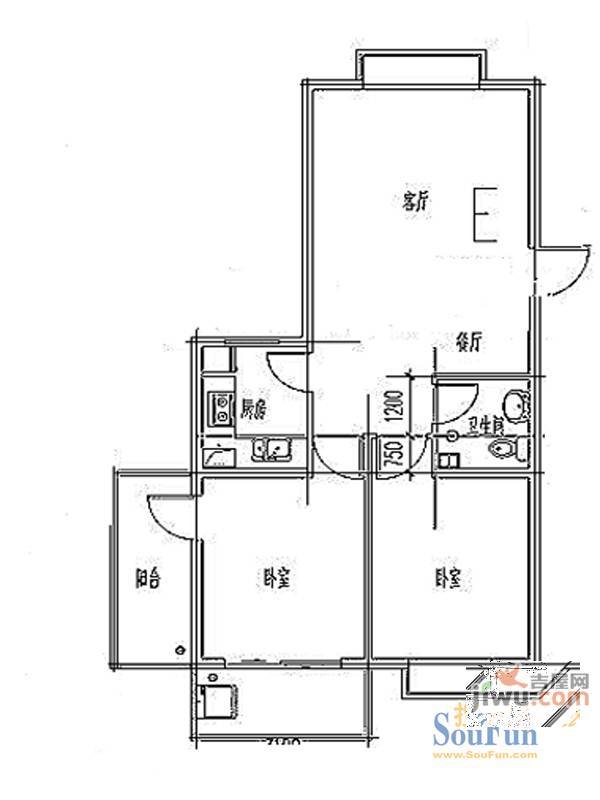 山大新苑2室2厅1卫78.9㎡户型图