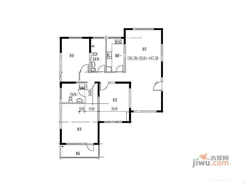 山大新苑2室2厅1卫73.3㎡户型图