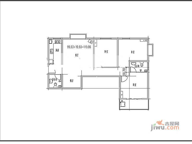 山大新苑3室2厅1卫119.9㎡户型图