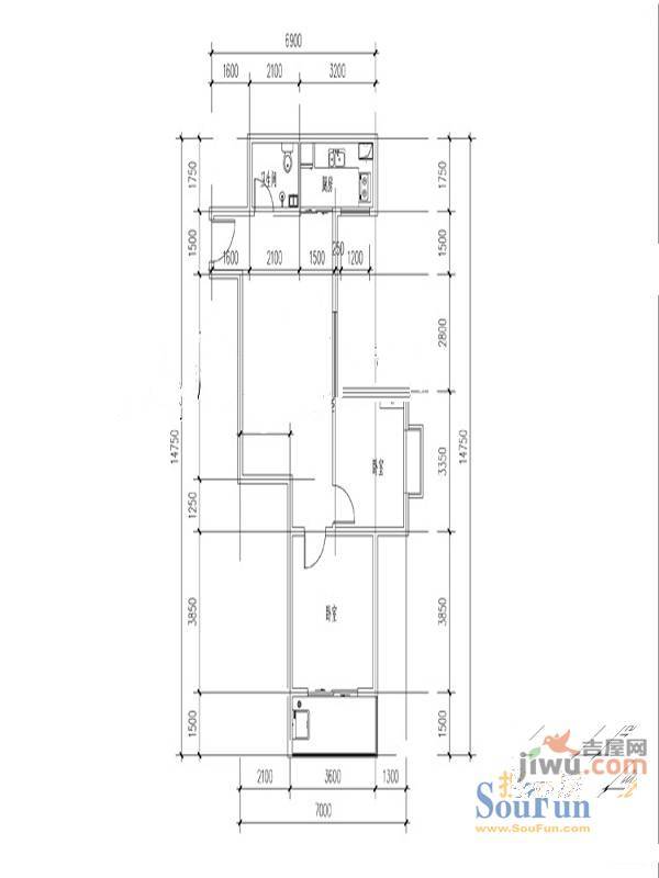 山大新苑2室2厅1卫73.3㎡户型图