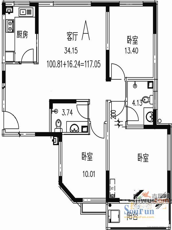 山大新苑3室2厅2卫120.3㎡户型图