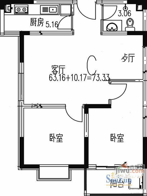 山大新苑2室2厅1卫73.3㎡户型图