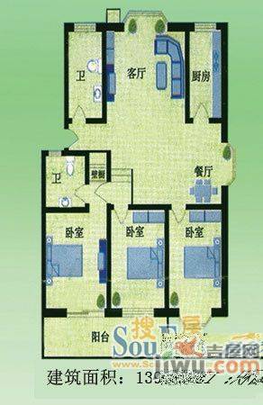 鲁青园2室2厅1卫94.6㎡户型图