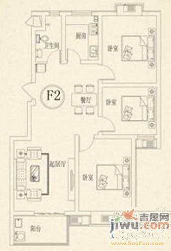 腾骐冠宸1室1厅1卫34㎡户型图