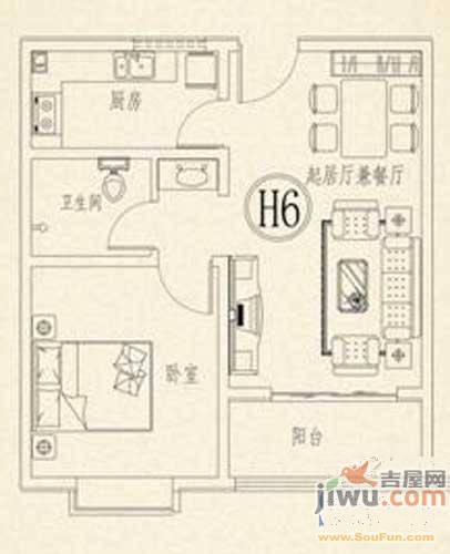 腾骐冠宸1室1厅1卫34㎡户型图