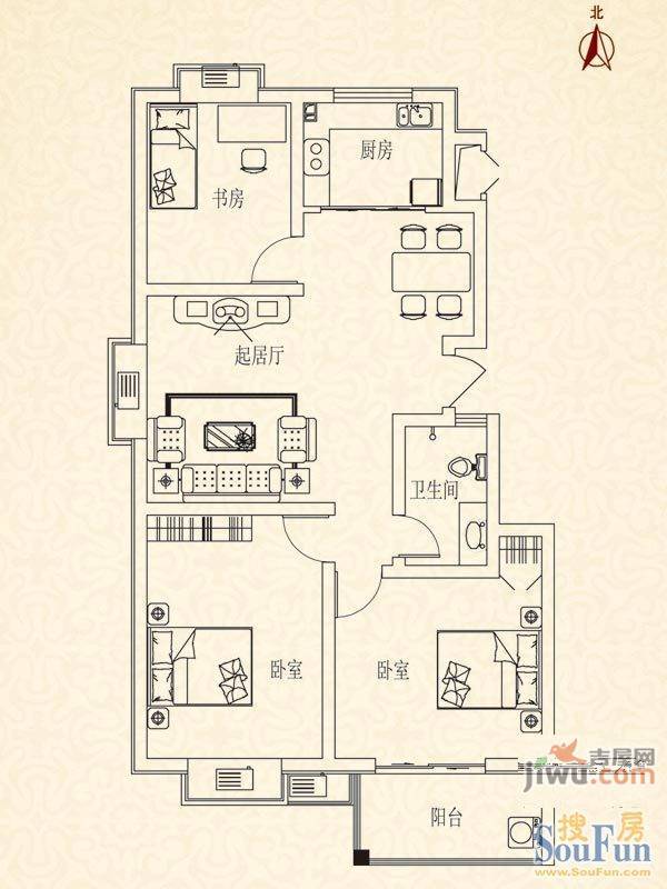 腾骐冠宸3室2厅1卫104㎡户型图