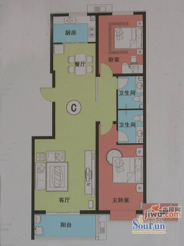 子锋苑2室2厅2卫118.6㎡户型图