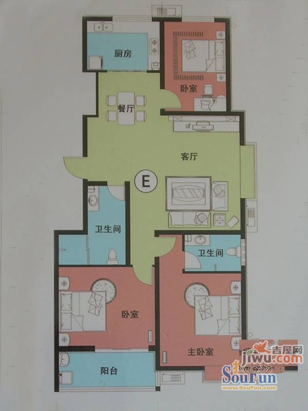 子锋苑3室2厅2卫138.5㎡户型图