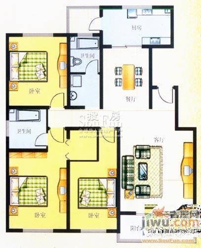 雅秀园2室2厅1卫90㎡户型图