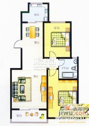 雅秀园2室2厅1卫90㎡户型图