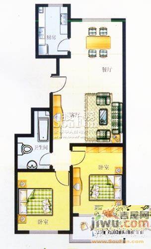 雅秀园2室2厅1卫90㎡户型图